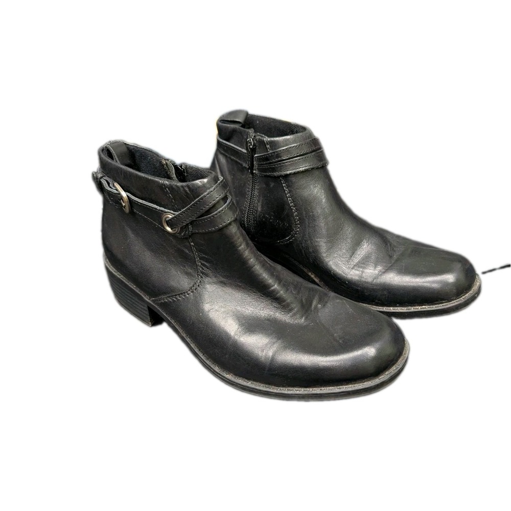 Clarks Womens 8M Black Leather Ankle Bootie Zip Round Toe Style 72885